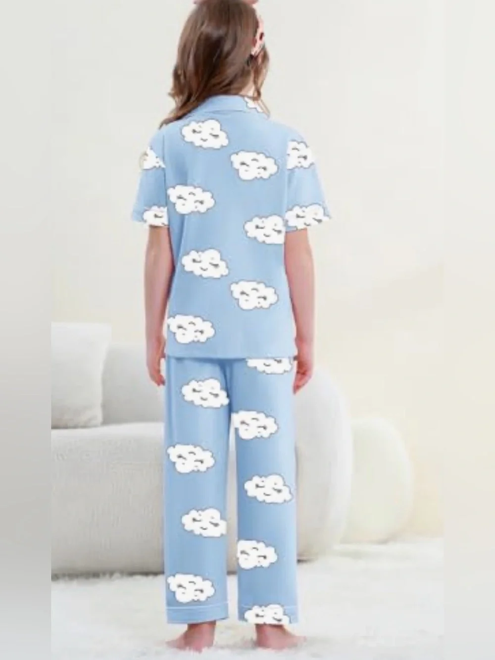 Girls 100% Cotton Button Down Short Sleeve Pajama Set